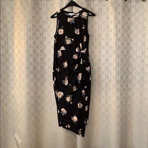 Asymmetrical Hem Black Print Wrap Dress